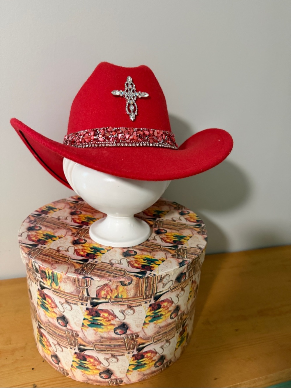 Red Woman’s Cowboy Hat with Rhinestone Cross